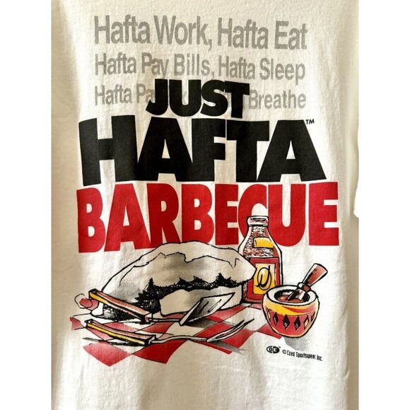 Vintage Single Stitch Coed Naked Just Hafta BBQ T Shirt Xl Butt Meister 46” - Picture 9 of 9